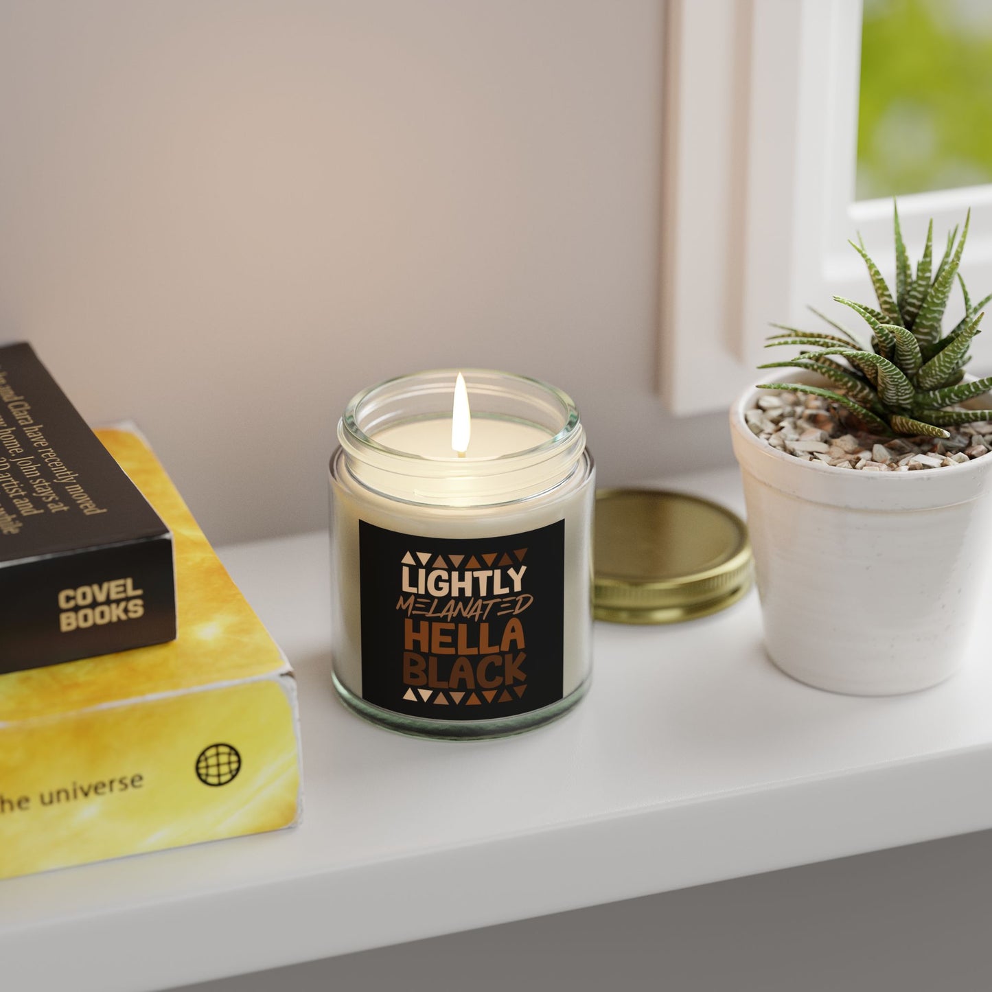 Lightly Melanated Hella Black Scented Candles, Coconut Apricot Wax (4oz)