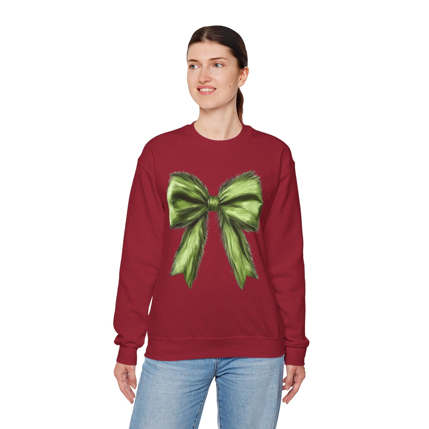 Mean Green Monster Furry Bow Crewneck Sweatshirt